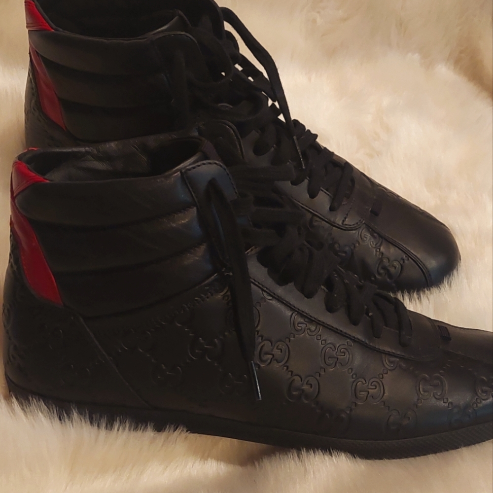 MEN'S Gucci  BAMBI GG-EMBOSSED LEATHER HIGH-TOP SNEAKERS IN BLACK
